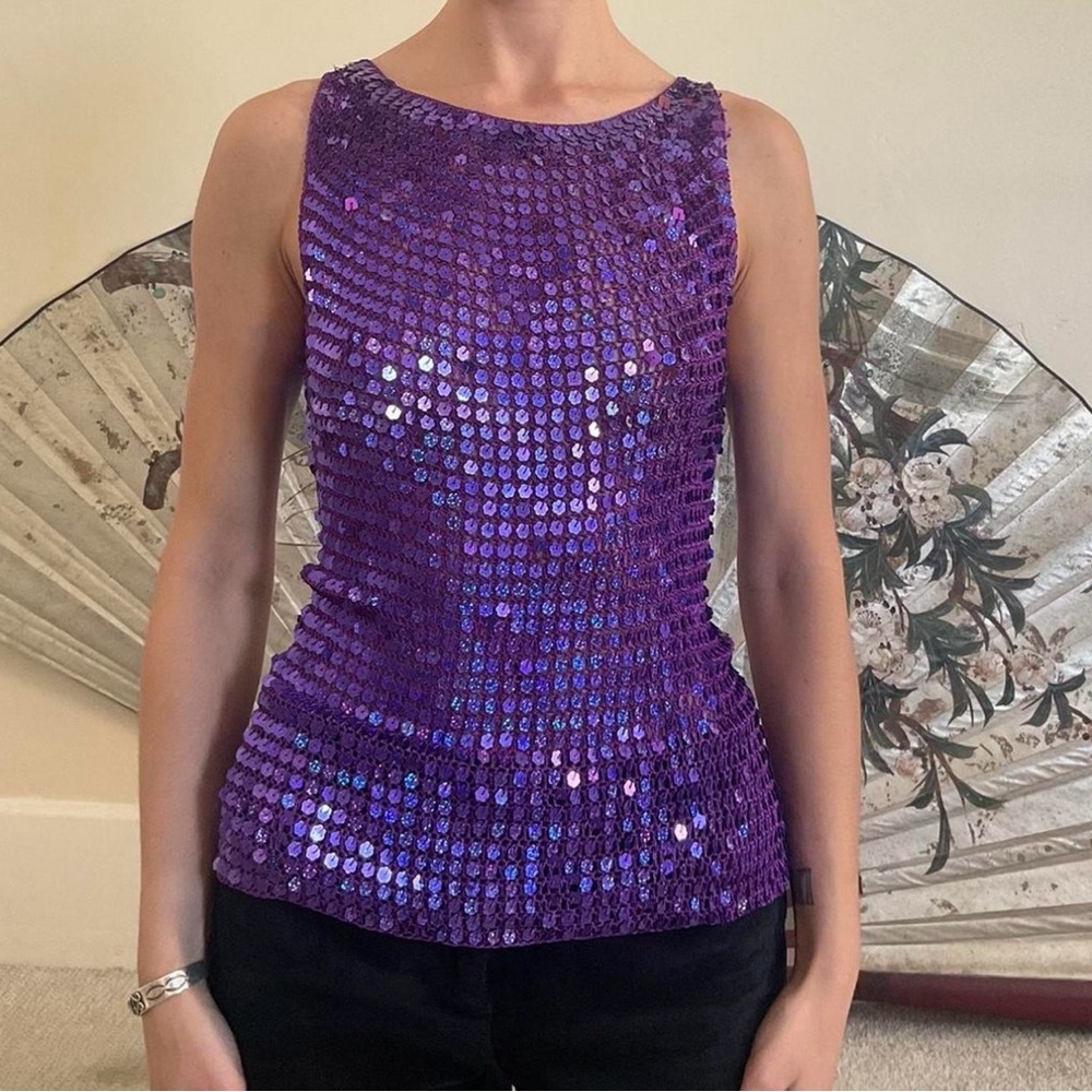 Purple Sequin Sleeveless Top